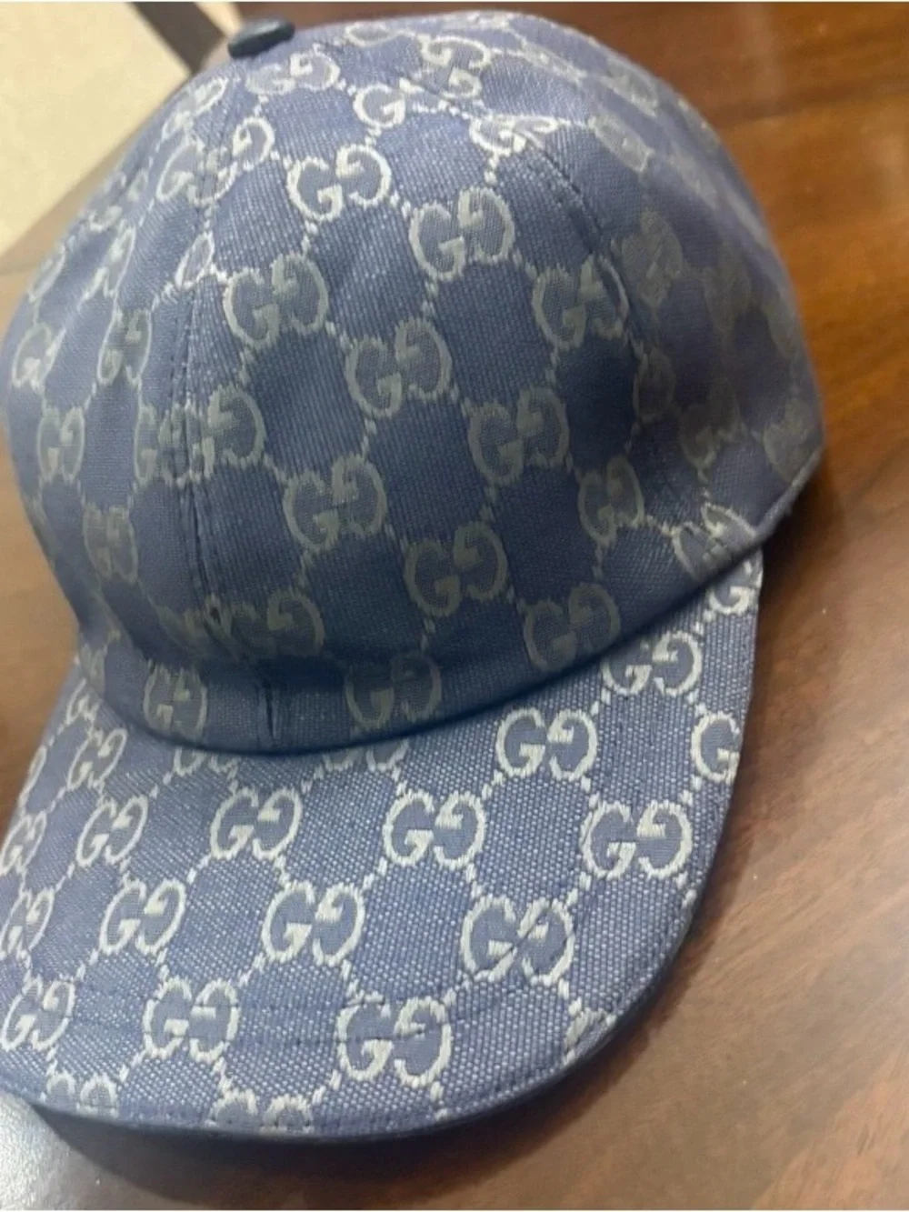 Gucci Light Blue GG Monogram Baseball Cap with Gold Accent unixex